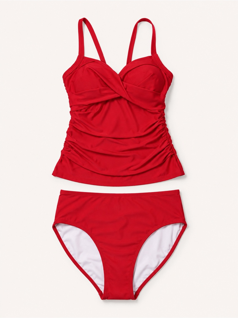 B2Prity Red Ruched Tummy Control Two Piece Tankini Swimsuit L NWT